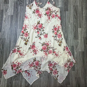 Wild Moss XL White Floral Handkerchief Hem Spaghetti Strap Dress Boho Romantic